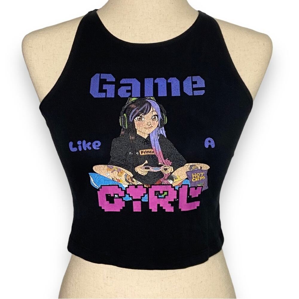 American Apparel Game Like A Girl Graphic Print Cropped Tank Top Size Large